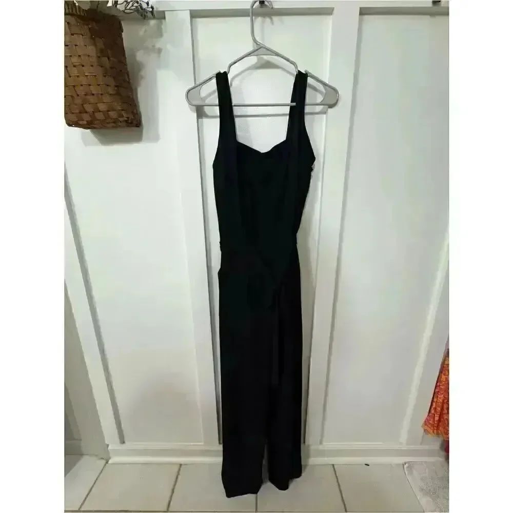 Monteau Black Sleeveless Wide-Strap Jumpsuit with Tie Waist